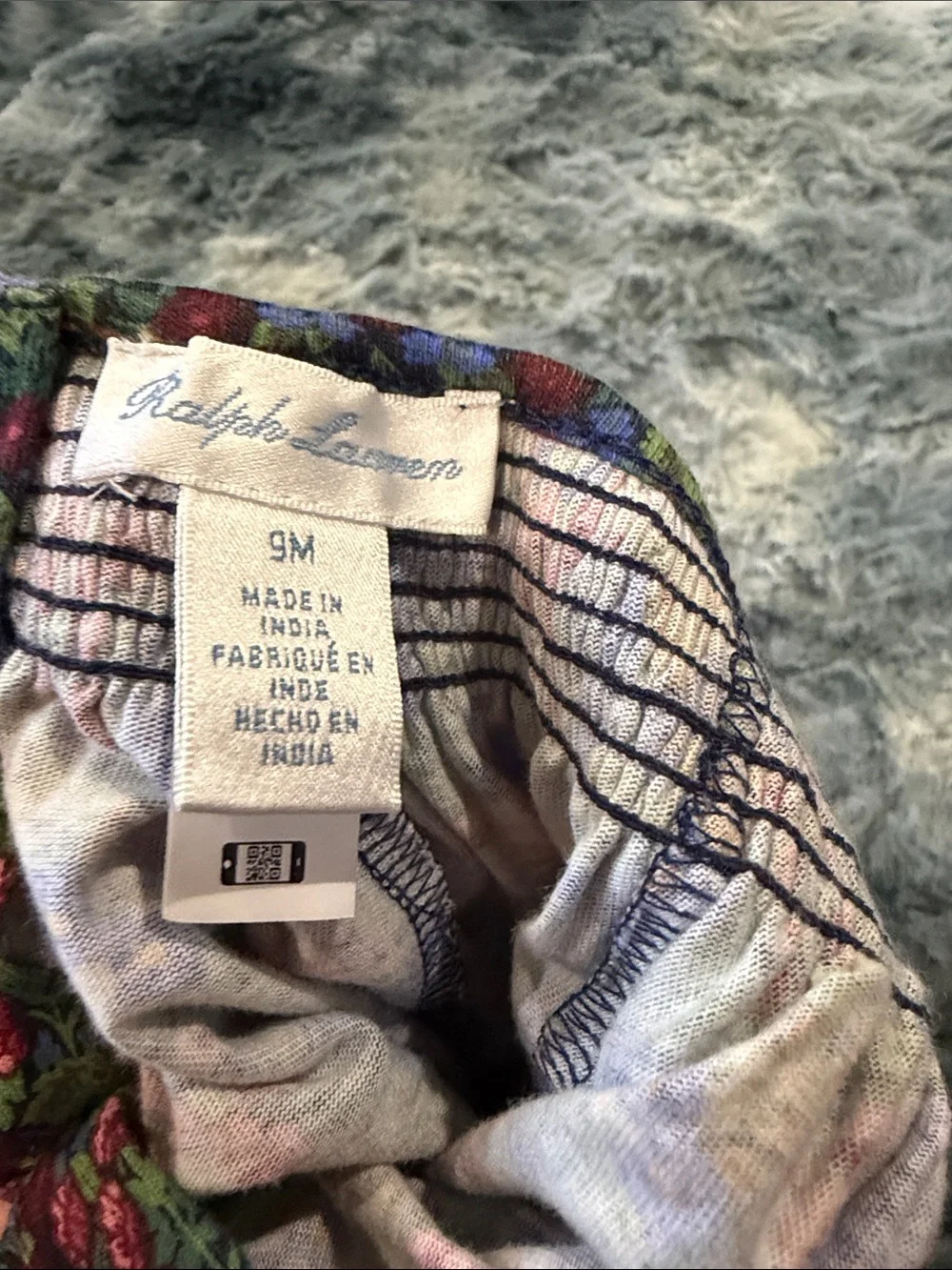 Ralph Lauren Girls Floral Smocked Neck Top - Purple, Red, Yellow, Green